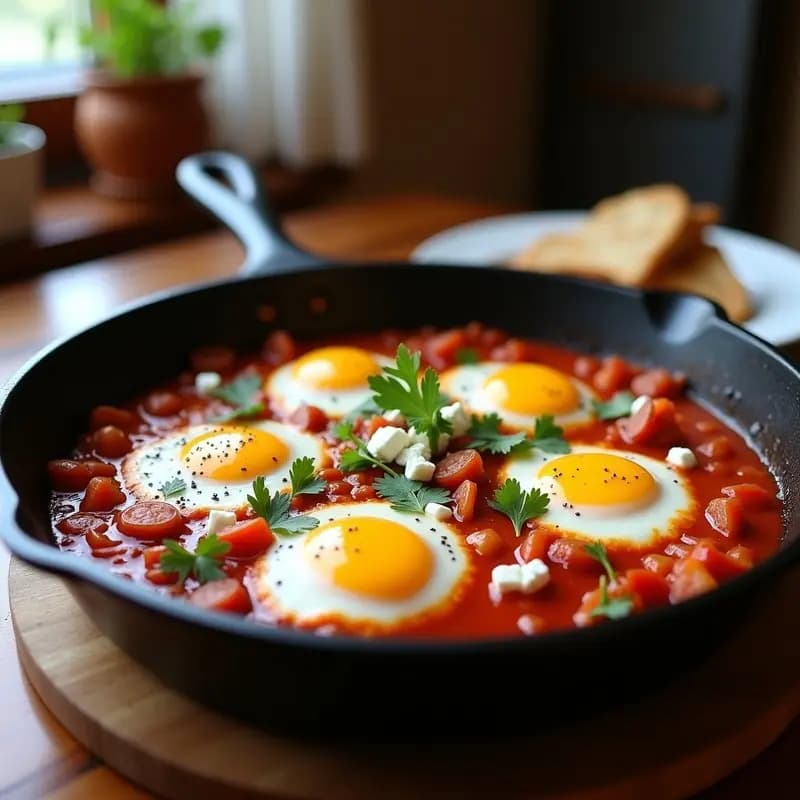 Shakshuka con Chorizo y Queso Feta: Desayuno Africano en Sartén con Toque Española