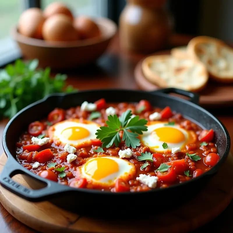 Shakshuka con Chorizo de Tofu y Queso de Cabra: Receta Norteafricana Vegana