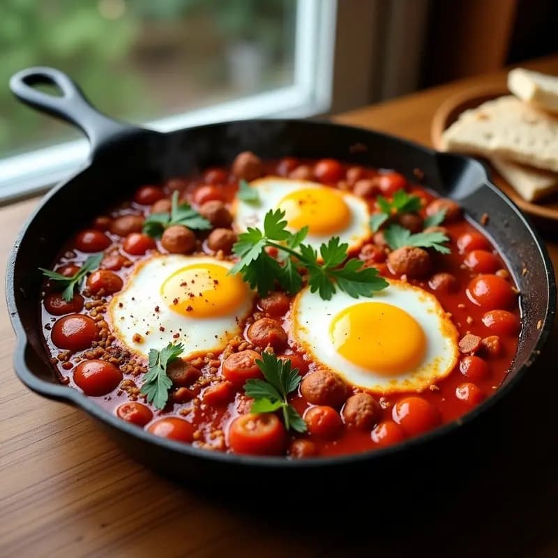 Shakshuka con Chorizo Vegano: Receta Northwestern Africana y Picante en 20 Minutos