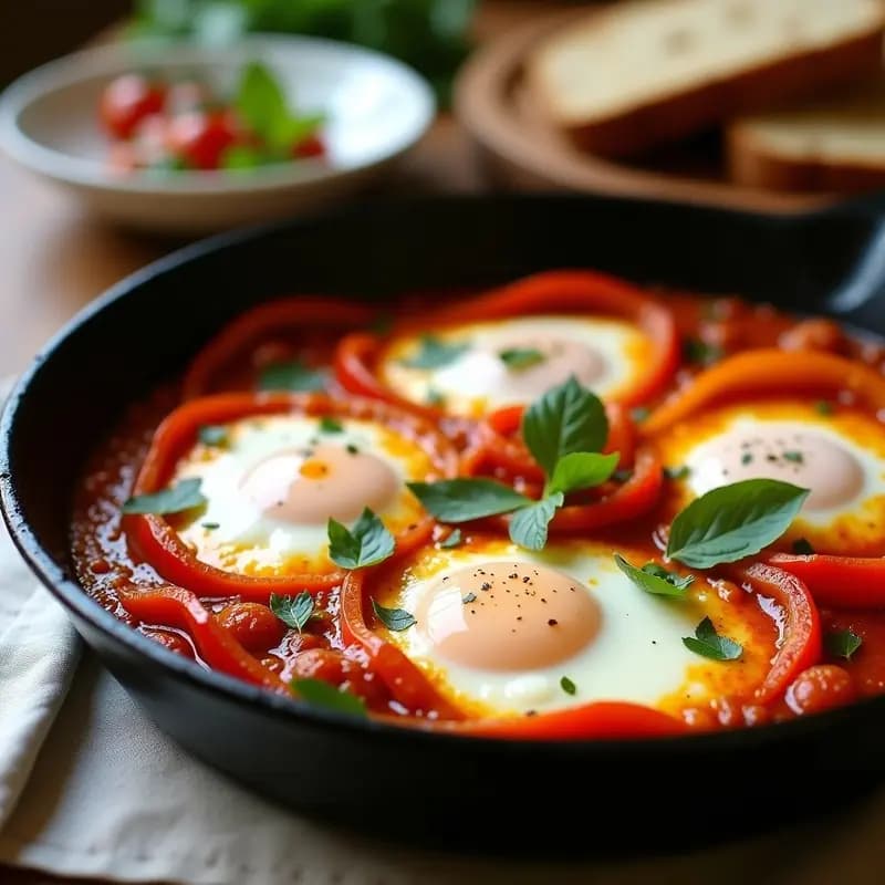 Shakshuka con Claras de Huevo y Pimientos Asados: Receta Tunecina Alta en Proteína