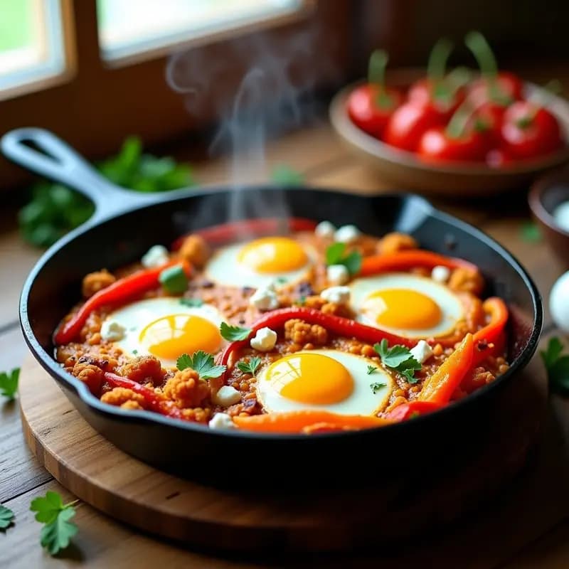 Shakshuka de Coliflor y Pimientos: Receta Norteafricana Low-Carb en Olla