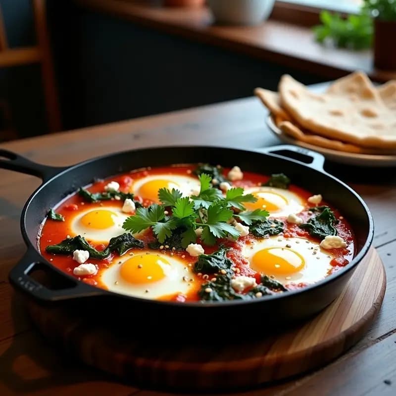 Shakshuka Egipcia con Espinacas y Queso Feta: Desayuno Proteico y Sabroso