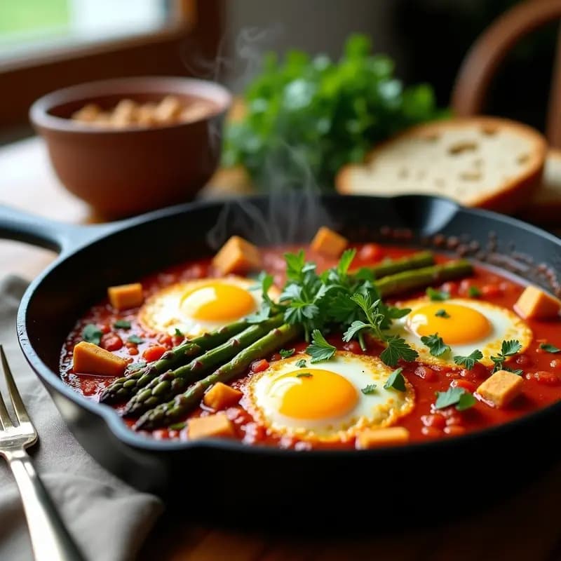 Shakshuka de Espárragos y Alcachofas: Versión Primaveral sin Huevos con Tofu