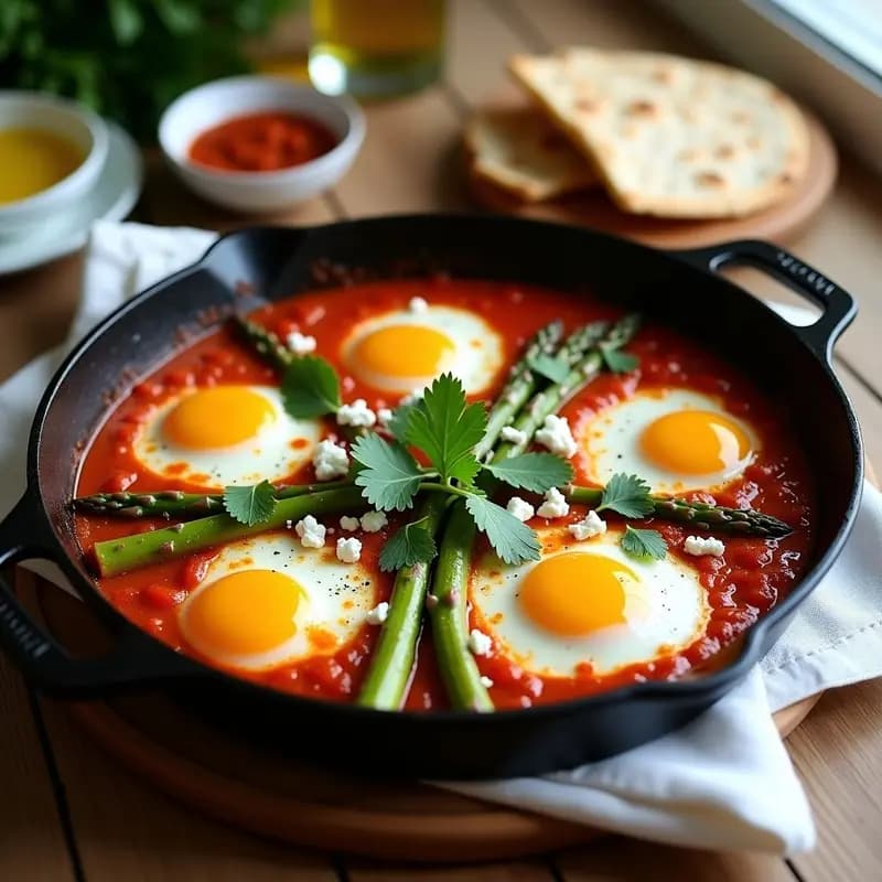 Shakshuka de Espárragos Blancos y Queso Feta: Desayuno Libanés con Toque Primaveral