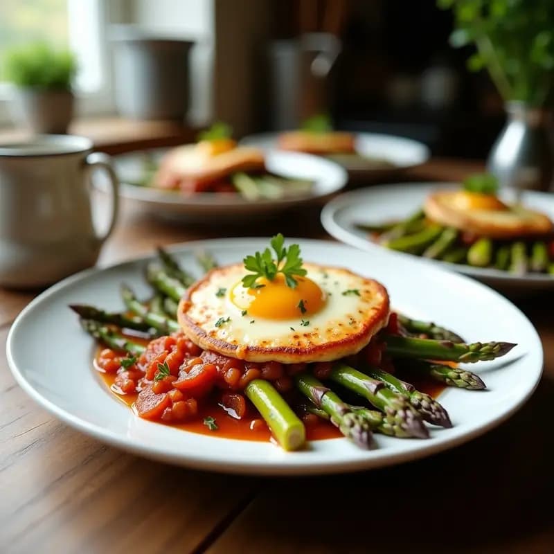 Shakshuka de Espárragos Trigueros y Feta Vegana: Desayuno Mediterráneo Primaveral