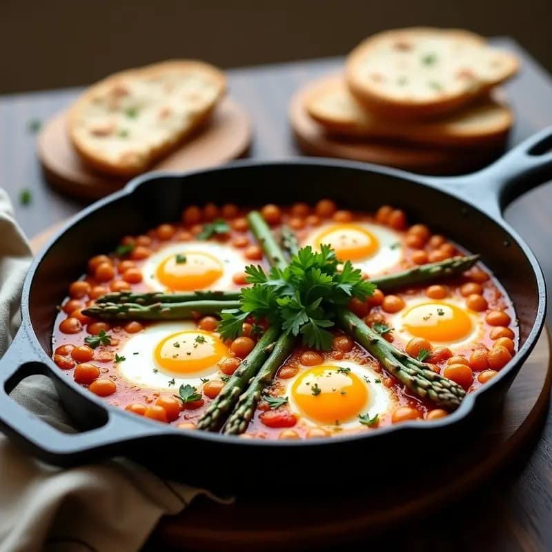 Shakshuka de Espárragos Blancos y Garbanzos con Pan de Pita: Receta Tunecina Sin Lactosa
