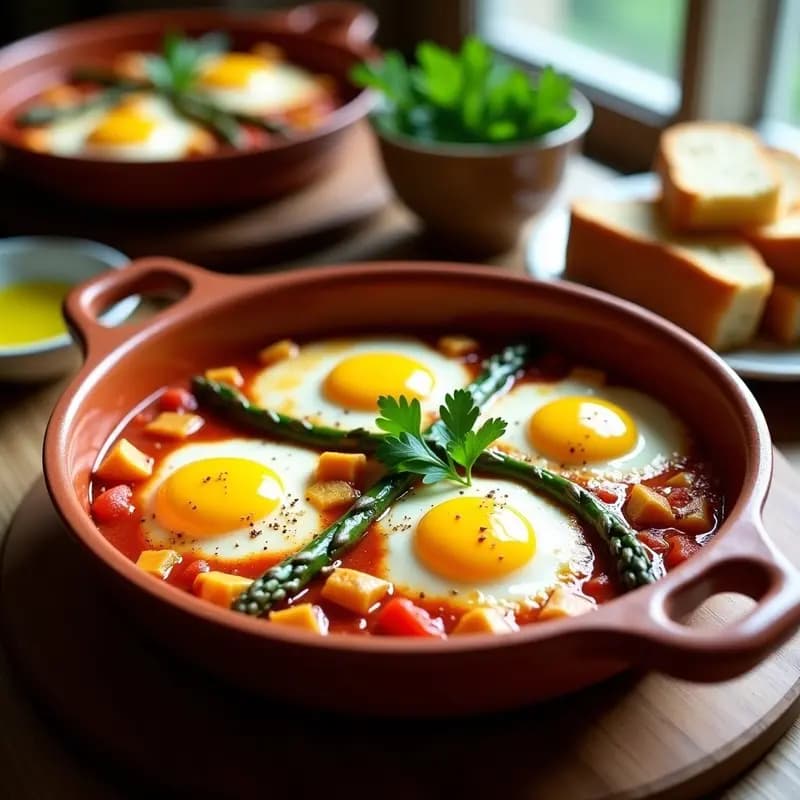 Shakshuka con Espárragos y Queso Halloumi: Desayuno Tunisino Alto en Proteínas