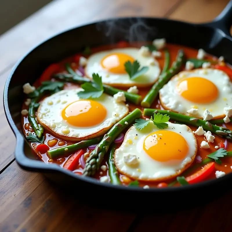 Shakshuka con Espárragos Trilados: Receta Israelí Keto y Alta en Proteína