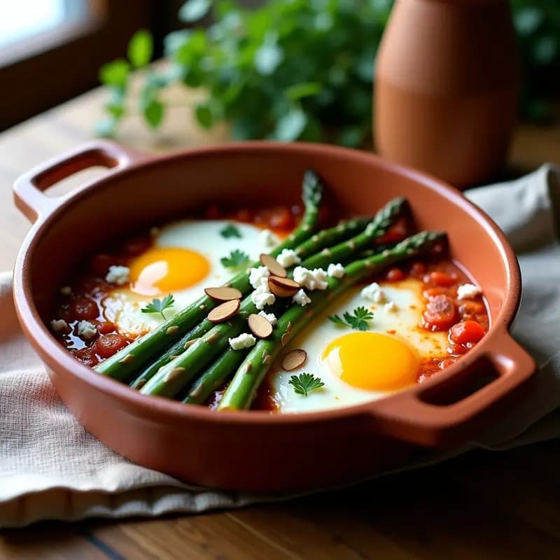 Shakshuka de Espárragos y Panceta: Versión Tunecina con Toque Ahumado en Olla