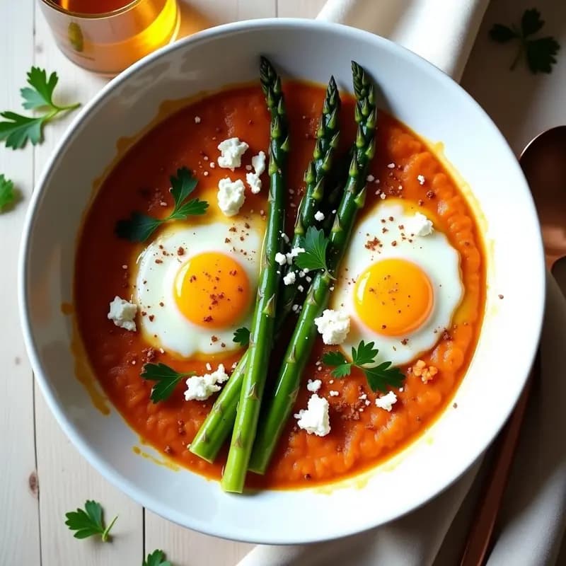 Shakshuka de Espárragos y Queso de Cabra: Receta Tunecina Baja en Calorías
