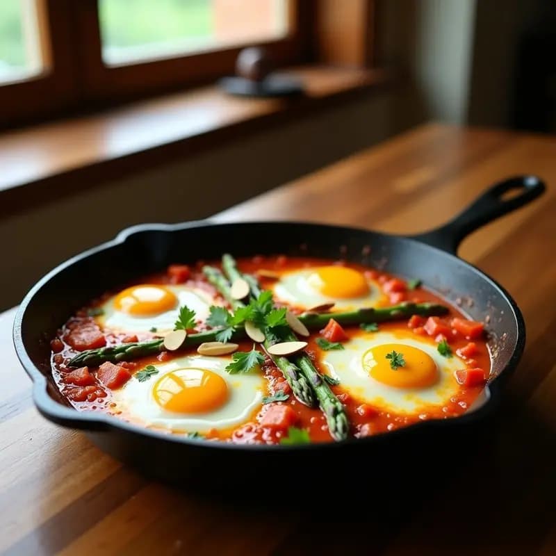 Shakshuka de Espárragos Blancos y Queso de Cabra: Desayuno Tunecino Gourmet