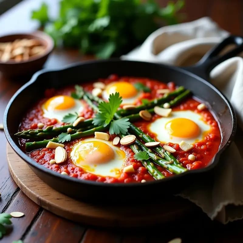 Shakshuka de Espárragos y Queso Feta: Receta Tunecina Vegana con Toque de Azafrán