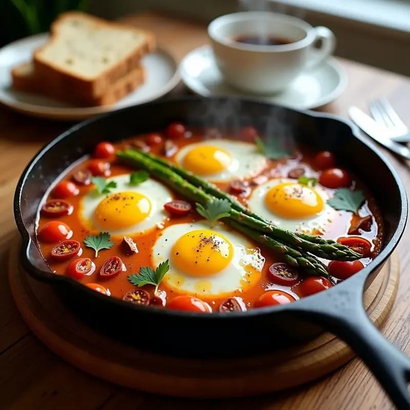 Shakshuka de Espárragos y Tomates Secos: Desayuno Norteafricano Keto