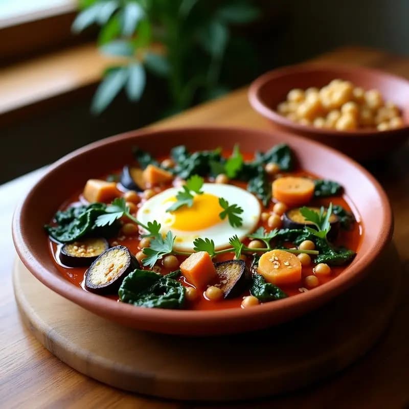 Shakshuka de Espinacas y Berenjenas: Desayuno Norteafricano Vegano y Alto en Hierro