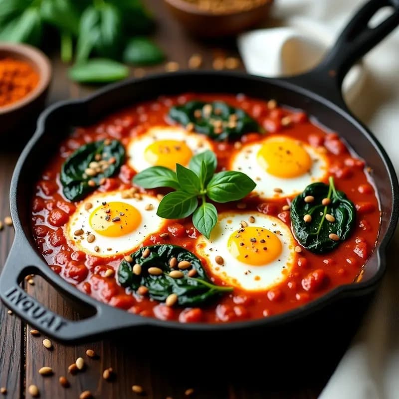 Shakshuka con Espinacas y Feta de Almendras: Receta Norteafricana Vegana
