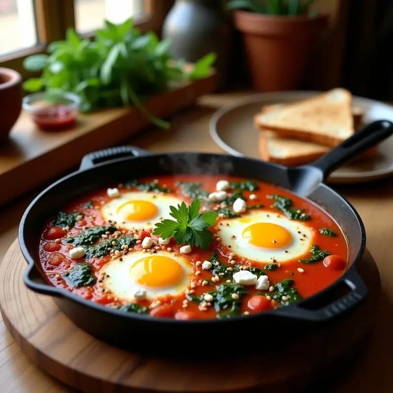 Shakshuka con Espinacas y Feta: Receta Tunisiana para Desayunar o cenar