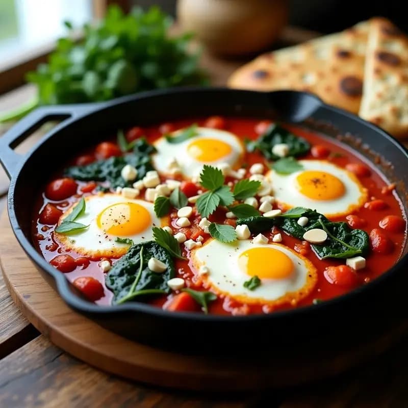 Shakshuka con Espinacas y Feta: Receta Magrebí para Desayunos Nutritivos