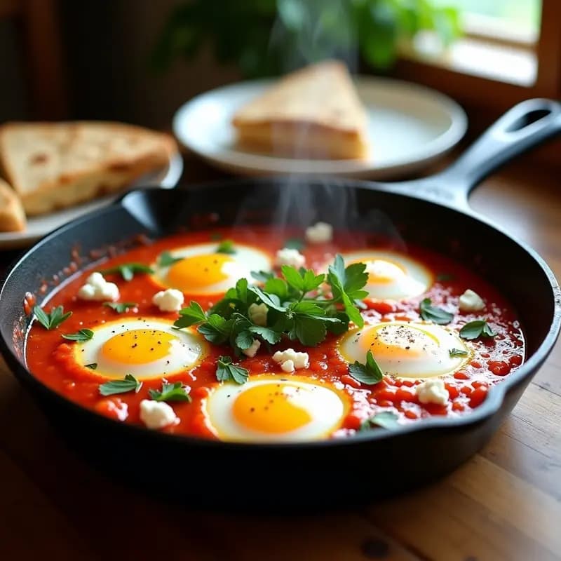 Shakshuka de Espinacas y Feta con Huevos de Codorniz: Desayuno Tunecino Alta en Proteína