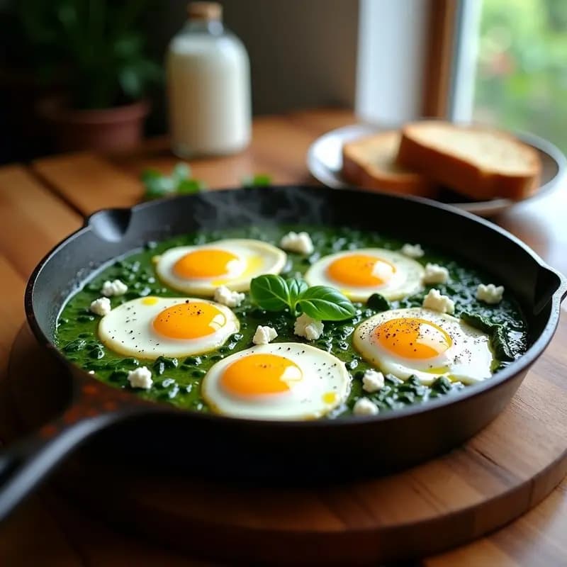 Shakshuka con Espinacas y Feta: Receta Israelí en Skillet para Desayuno o Cena