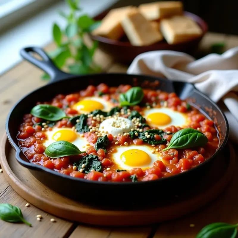Shakshuka de Espinacas y Feta: Desayuno Tunecino Vegano con Toque Salado