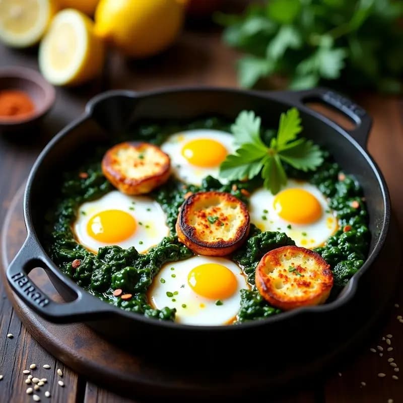 Shakshuka con Espinacas y Queso Halloumi: Desayuno Tunecino Proteico y Sin Gluten