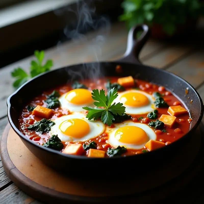 Shakshuka de Espinacas y Queso Halloumi: Desayuno Israelí con Huevos Escalfados