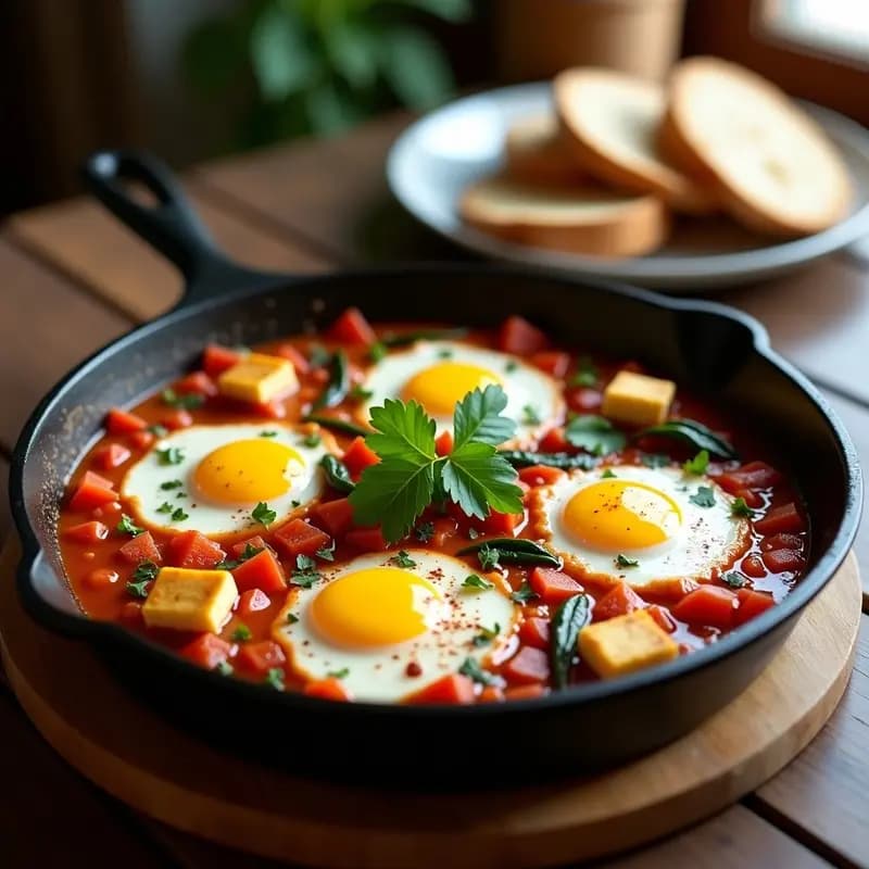 Shakshuka con Espinacas y Halloumi: Receta Tunecina Vegetariana en Sartén
