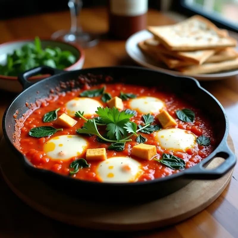 Shakshuka con Espinacas y Queso Halloumi: Receta Israelí Vegana con Toque Salado