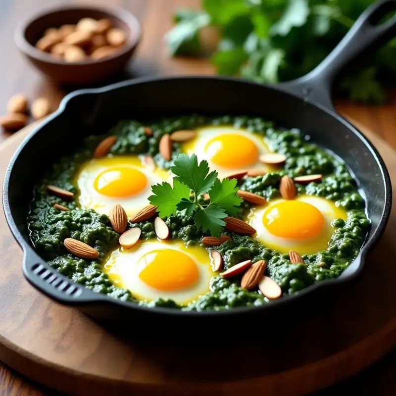 Shakshuka de Espinacas y Huevo Poché: Receta Norteafricana con Toque Verde y Keto