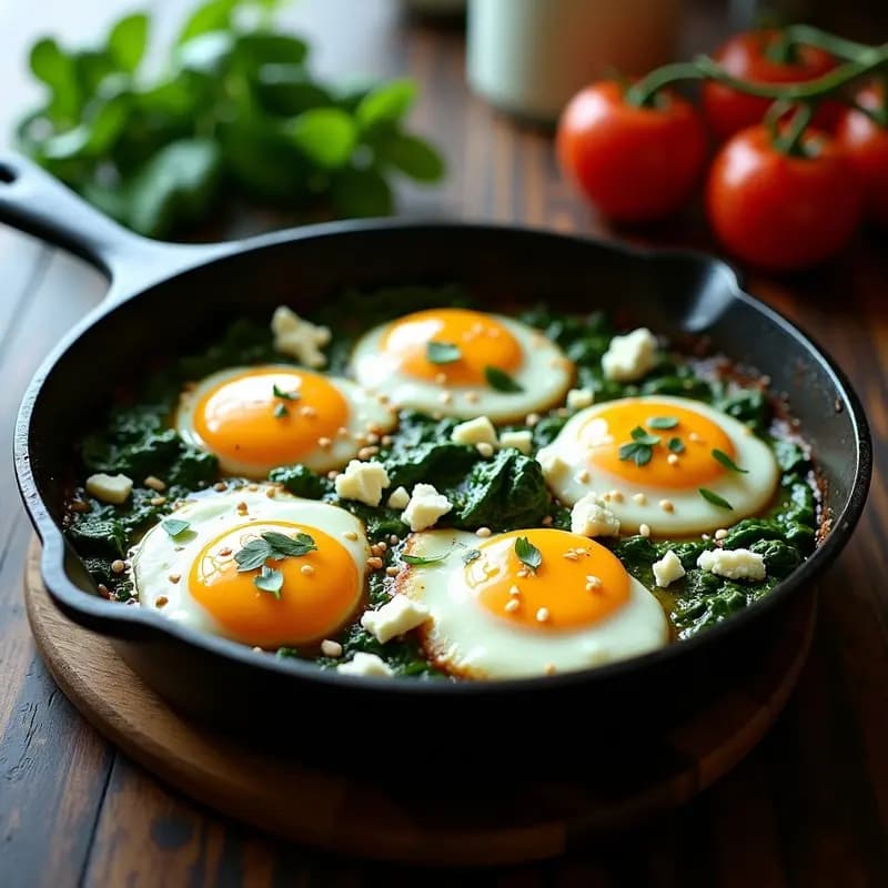 Shakshuka con Espinacas y Queso Feta: Desayuno sobrevive Norte Africano en 20 Minutos