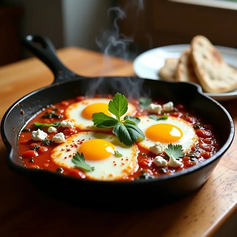 Shakshuka con Espinacas y Queso Feta: Desayuno Tunecino Alto en Proteínas