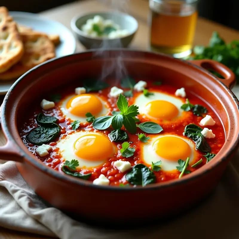 Shakshuka con Espinacas y Queso Feta en Olla Lenta: Receta Tunecina para Brunch