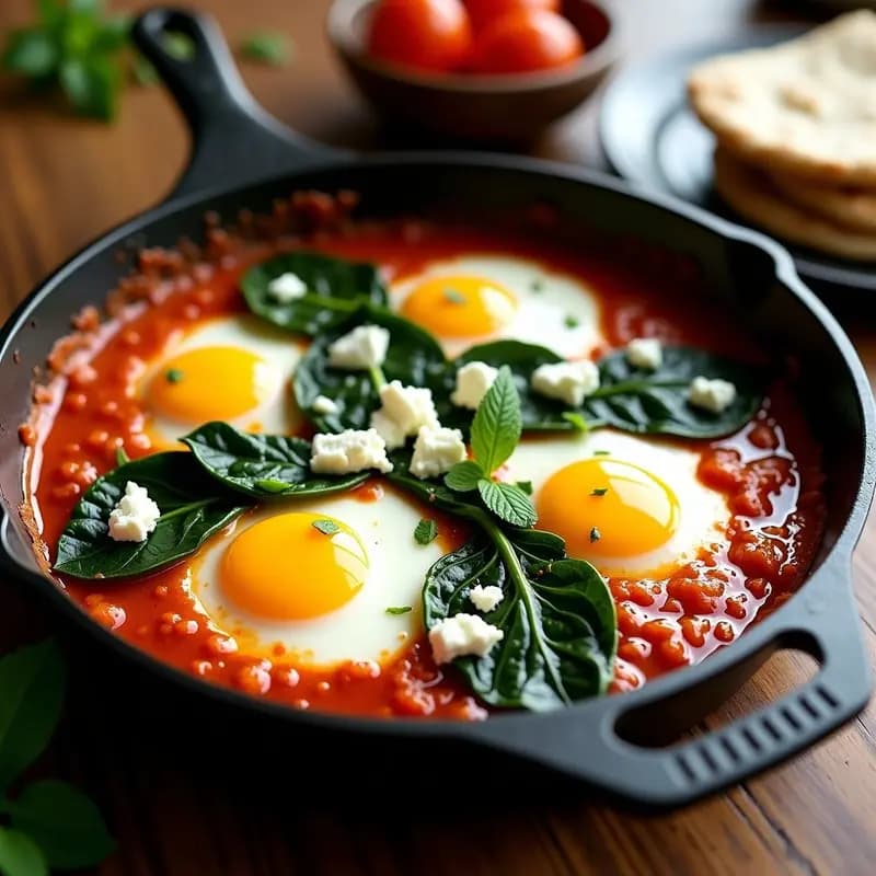 Shakshuka con Espinacas y Queso Feta: Receta Tunezina con Toque Verde