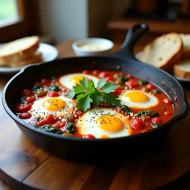 Shakshuka con Espinacas y Queso de Oveja: Desayuno Norteafricano Alta en Hierro