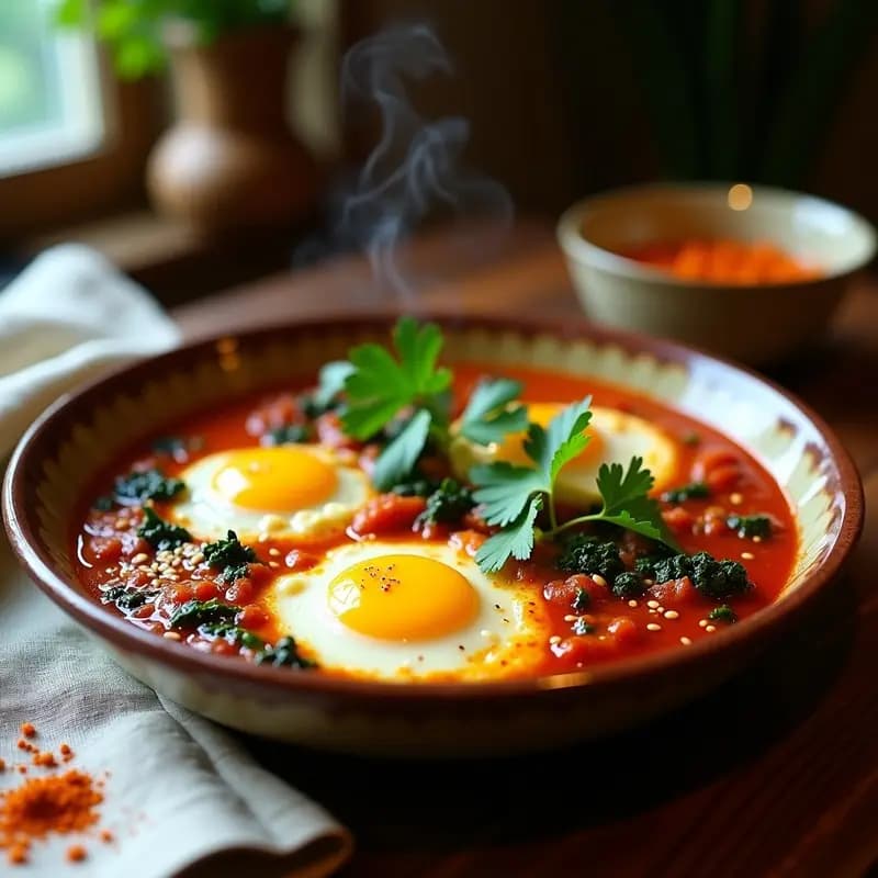 Shakshuka con Espinacas y Tofu: Desayuno Túnez Vegano y Alta en Hierro