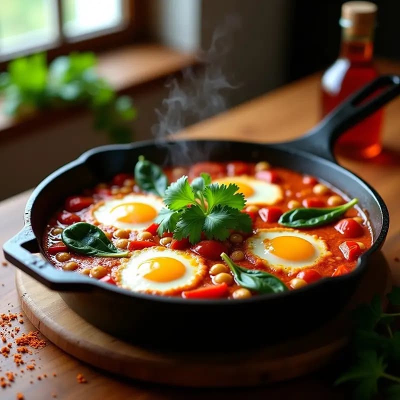 Shakshuka de Espinacas y Tomates Secos: Desayuno Tunisino Vegano en Sartén
