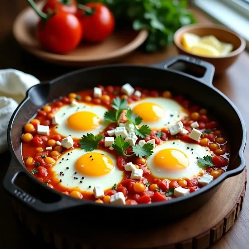 Shakshuka con Feta y Pimientos Asados: Desayuno西亚北非 (Magrebí) Rápido y Nutritivo