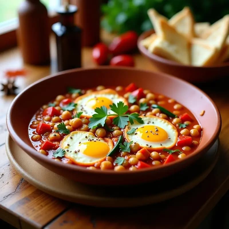 Shakshuka de garbanzos y calabacín: Receta Tunisina vegana con huevo opcional de tofu