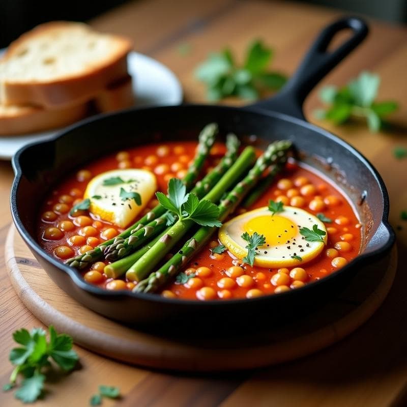 Shakshuka de Garbanzos y Espárragos Verdes: Receta Vegana en Sartén