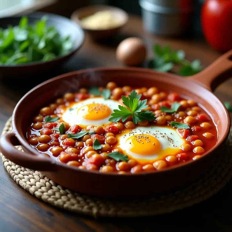Shakshuka Tunecina con Garbanzos y Huevo Pochado: Receta Árabe para Desayunar en 20 Minutos