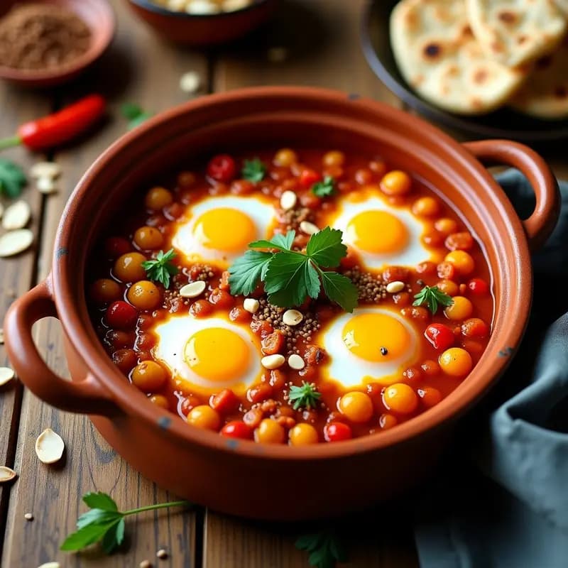Shakshuka con Garbanzos y Mermez: Receta Tunisiana en Olla Única y Vegana