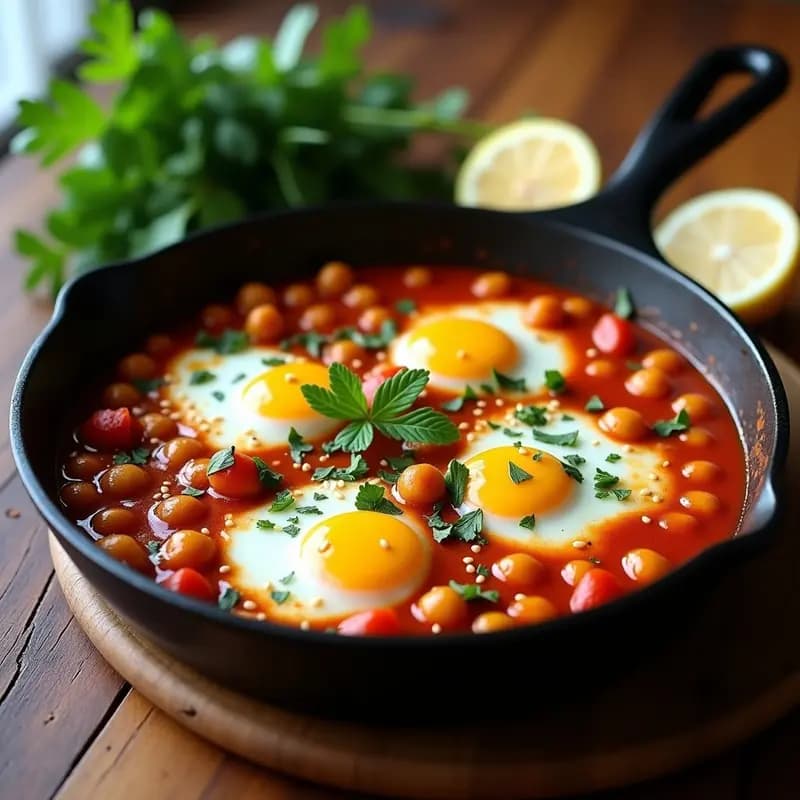Shakshuka con Garbanzos y Pimentón Ahumado: Desayuno Tunecinoico en Sartén