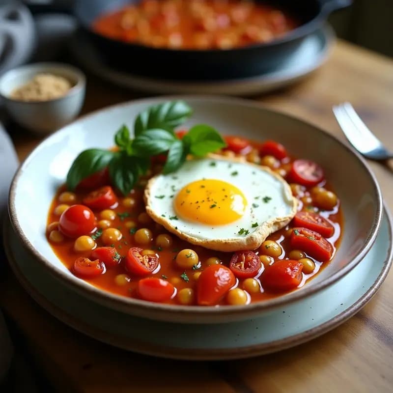 Shakshuka de Garbanzos y Tomate con Huevo de Lino: Desayuno Israelí Vegano y Rico en Omega-3