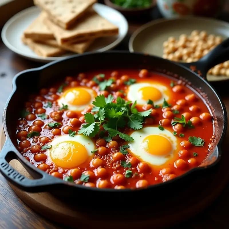 Shakshuka de Garbanzos: Receta Tunecina Vegana con Huevos de Lino