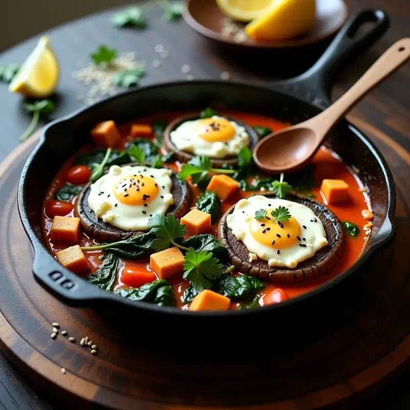 Shakshuka de Hongos Portobello y Espinacas: Receta Norteafricana Alta en Hierro