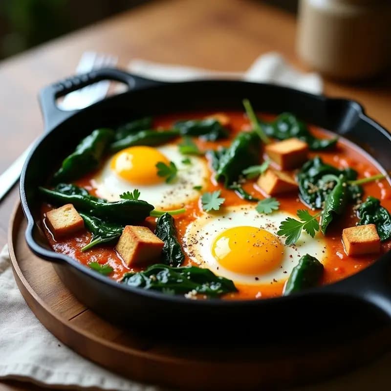 Shakshuka de Hongos Portobello y Espinacas: Desayuno Norteafricano Keto y Vegano