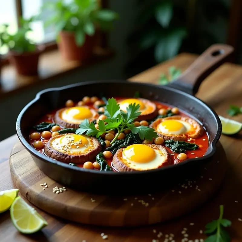 Shakshuka de Hongos Portobello y Espinacas: Receta vegana con Toque Mexicano