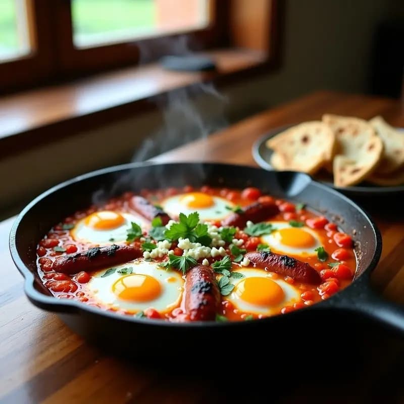 Shakshuka Marroquí con Huevo de Codorniz y Mergu ez: Desayuno Picante y Nutritivo