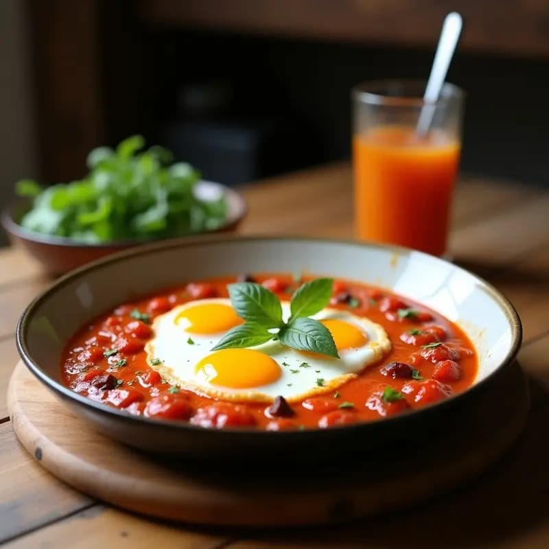 Shakshuka con Huevo de Codorniz y Meridiona: Desayuno Tunecino Pico y Nutritivo