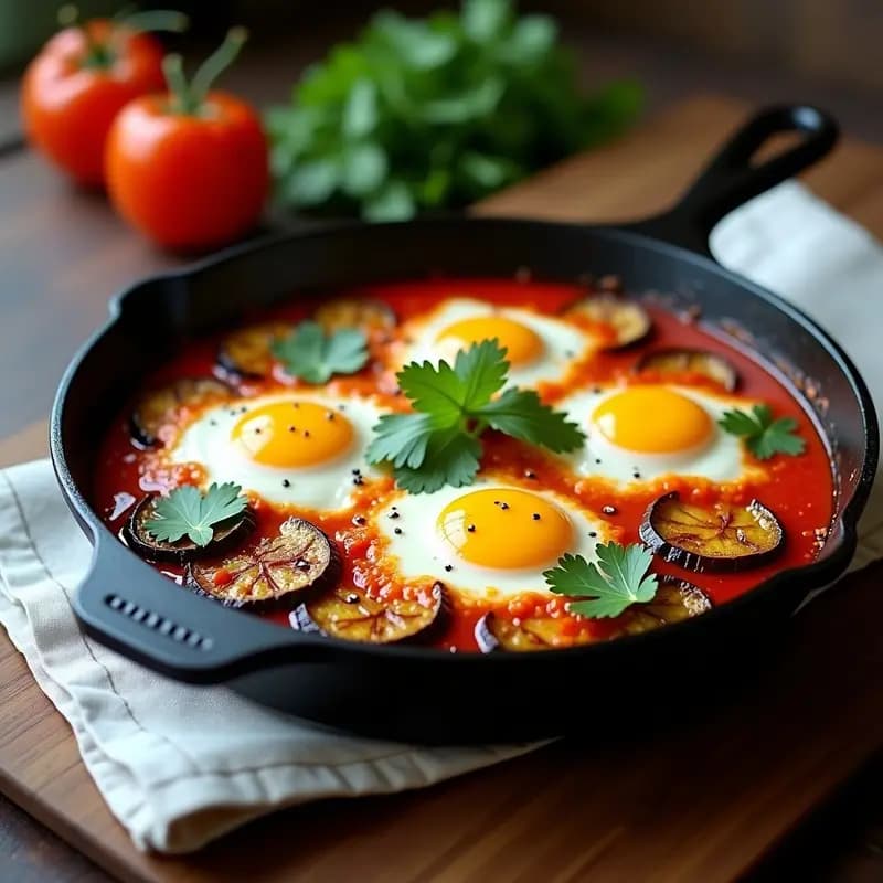 Shakshuka con Huevo de Lino y Berenjena Asada: Receta Magdalena Vegana y Alta en Proteína
